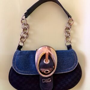 Vintage Dolce & Gabbana Denim & Houndstooth Chain Shoulder Bag